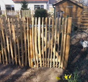 Poort van kastanjehout met frans kastanjehek 80 cm hoog - Hoveniersbedrijf C.K. van Mourik Buurmalsen, West-Betuwe, Buren, Tiel, Beusichem, Culemborg, Meteren, Tricht, Deil, Asch, Zoelen, Zoelmond, Avezaath, Erichem, Geldermalsen,