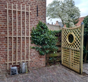 Trellis tuinscherm en klimrekken op maat gemaakt. Hoveniersbedrijf C.K. van Mourik